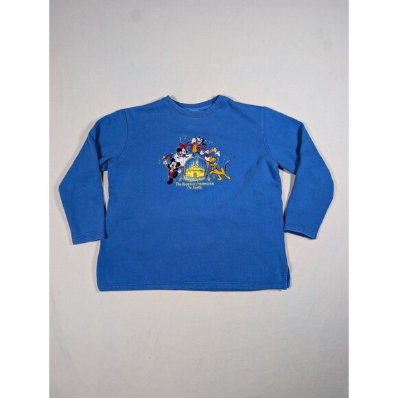 Vintage Disney Mickey Mouse & Friends Embroidered Sweatshirt Size L-XL Blue 90s - Picture 2 of 7